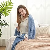 Snuggle Sac Blue Waffle Throw Blanket for Couch Bed Sofa 60x80 inches, Reversible Blue Blanket Microfiber Fluffy Fuzzy Cozy Knit Twin Blanket for Women Mothers Birthday Gifts