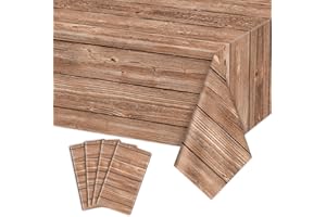 4Pcs Wood Tablecloth, Light Brown Grain Table Covers, Rectangular Table Decoration for Western Barn Themed Barbecue Party Dec