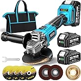 SEESII Cordless Angle Grinder 4-1/2 Inch, 21V Brushless Battery Grinder Tool with 2X 4.0Ah Batteries, 10000RPM for Metal Cutting, Grinding, Polishing, Rust Removal (Blue)