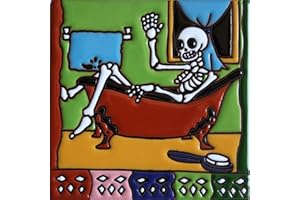 FINE CRAFTS IMPORTS 6x6 Taking A Bath. Day-of-The-Dead Clay Tile