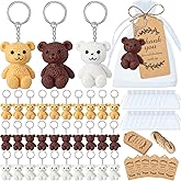 Roowest 48 Set Bear Party Favors Mini Bear Keychains with Organza Bags Thank You Tags for Birthday Party Return Favors Supplies Thank You Gifts