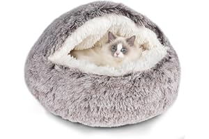 Qianchilang Cat Beds & Dog Bed with Cover Cave, Dog Beds for Small Dogs, Round Soft Plush Donut Calming Pet Bed for Indoor Cats or Small Dog, Washable Puppy Bed with Non-Slip Bottom-20inch