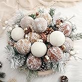 PullCrease 12 Pcs Textured Christmas Ball Ornaments 2.36'' Neutral Matte Powder Christmas Tree Ball Decor Vintage Shatterproof Modern Hanging Ornament with Hanging Loop for Xmas Tree(Light Brown)