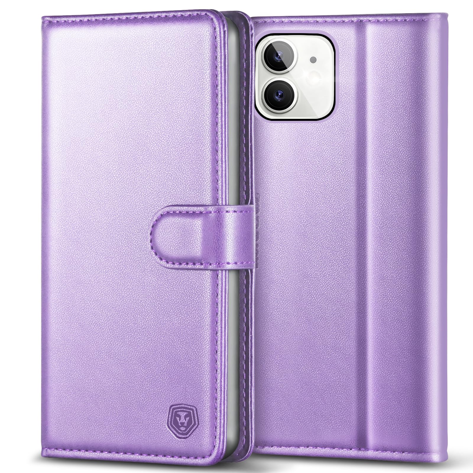 Kuafcase Compatible for iPhone 12/12 Pro Case with 4 Card Slots Magnetic Closure Kickstand Shockproof Protective Phone Case Compatible for iPhone 12/12 Pro - Light Purple — image 1