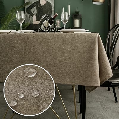 WELTRXE Square Table Cloth 140x140cm Faux Linen Dark Linen Polyester