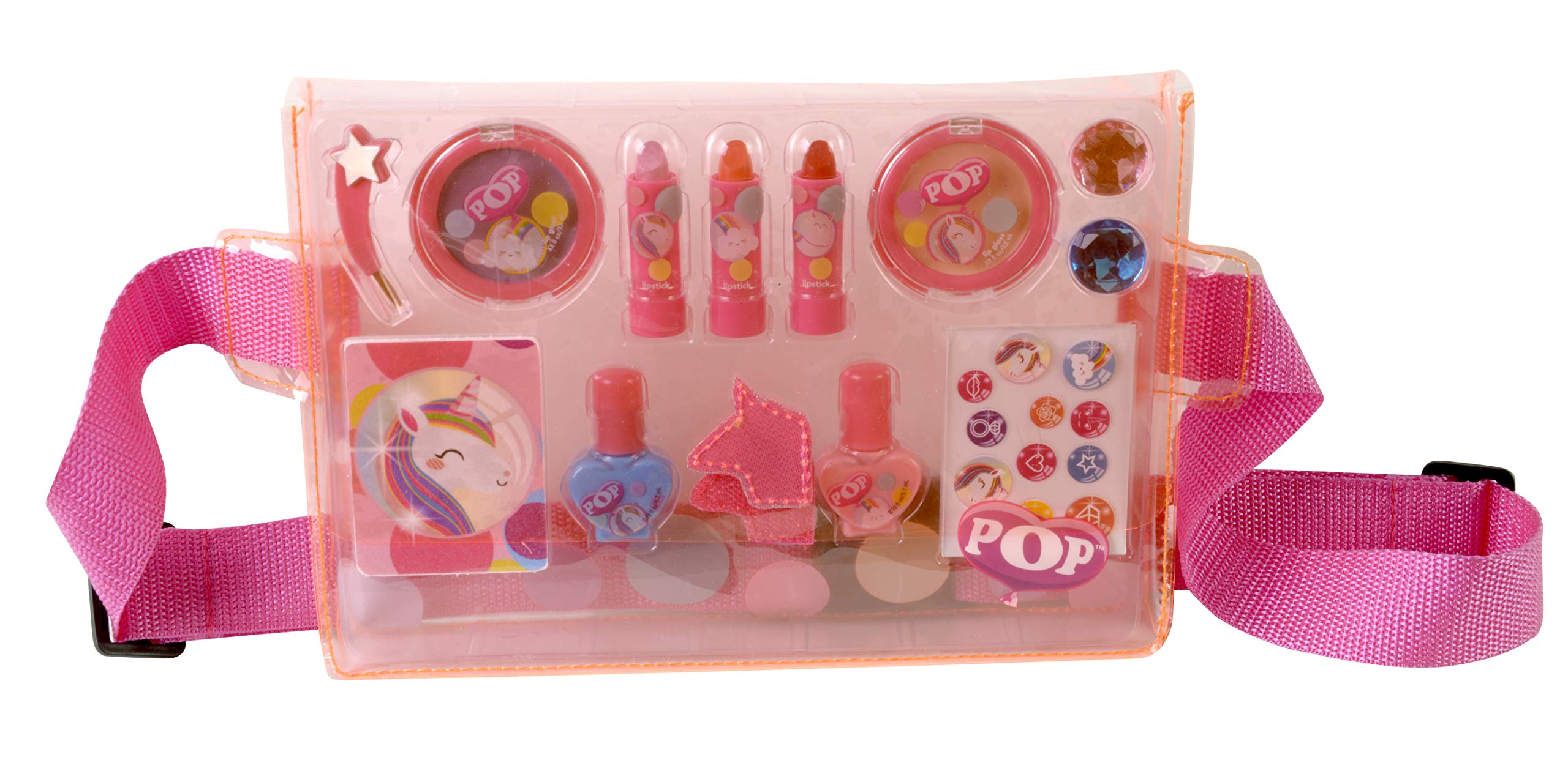 Markwins POP GIRL Makeup Belt - Makeup Set for Kids - Trendy Belt with Makeup for Girls, Manicure Kit and Accessories - Gift for Girls - Neon Pink