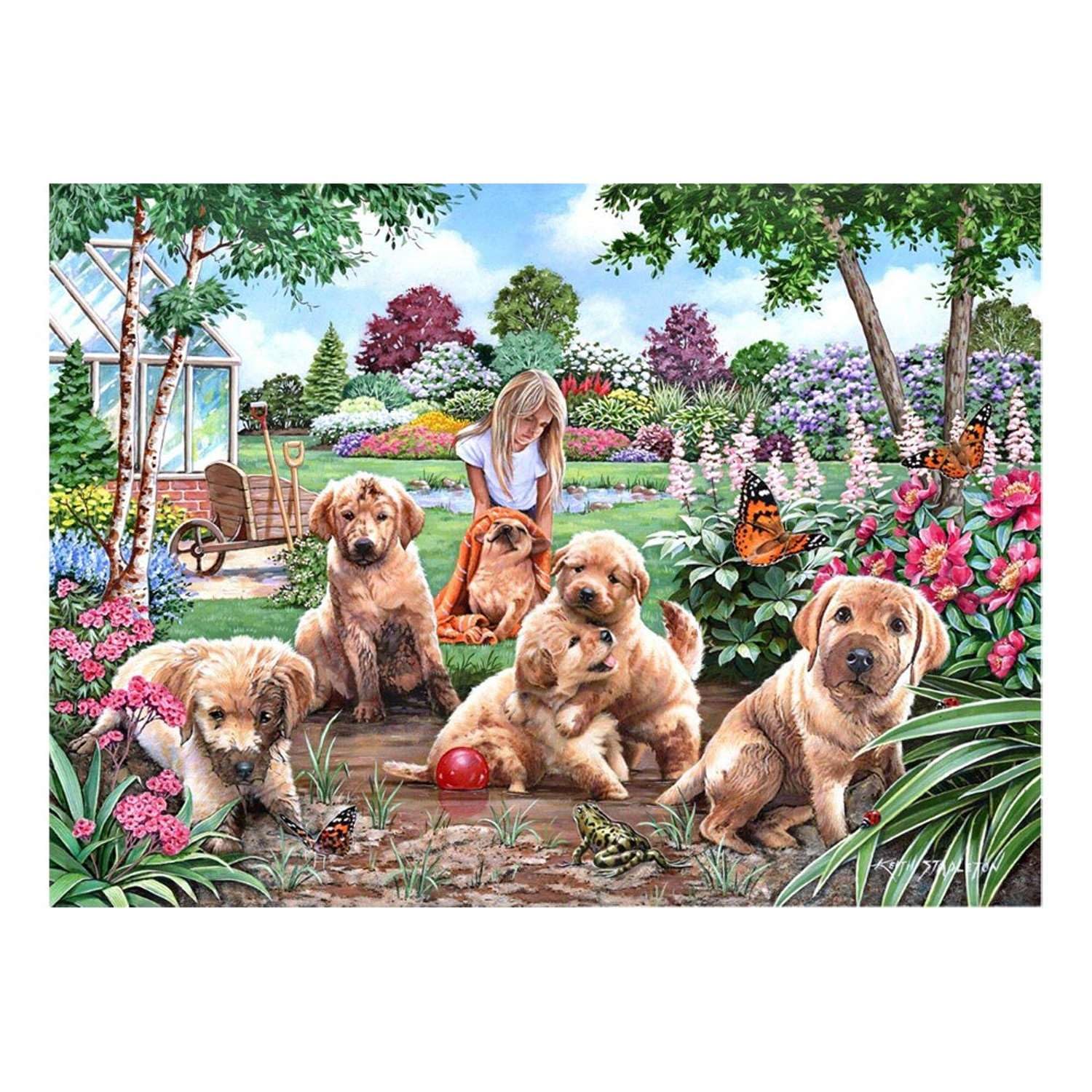 The House of Puzzles - Mucky Pups Jigsaw - Big 500 Piece Jigsaws For Adults, Extra Large Pieces, Artist Illustrated, Scenic Landscape, Deluxe Puzzle Gifts