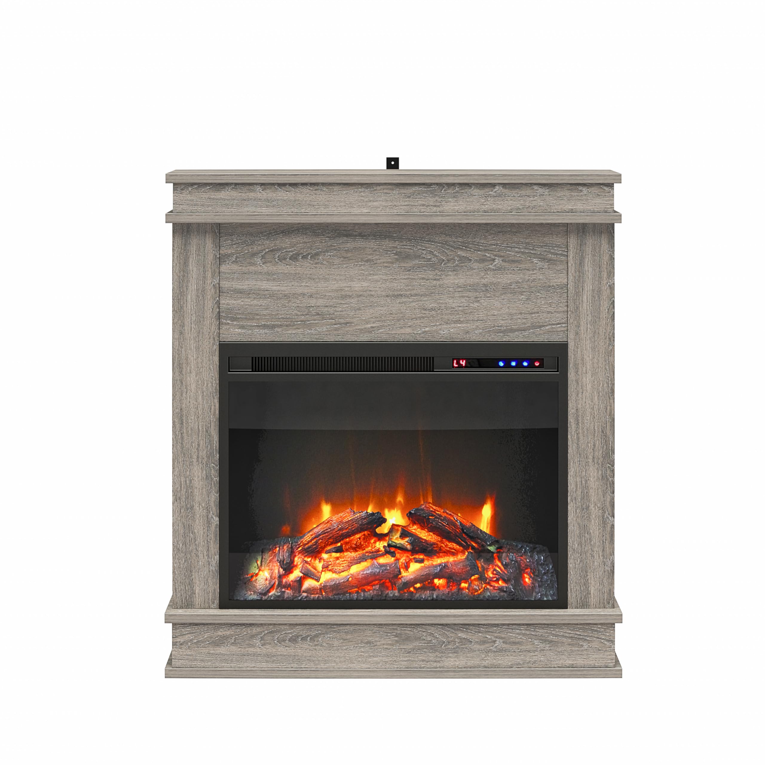 Photo 1 of Ameriwood Home Mateo 30 Inch Electric Fireplace with Mantel, Replaceable Fireplace Insert Heater, Freestanding, Remote Control, Timer, Realistic Log and Flame Effect, Gray Oak