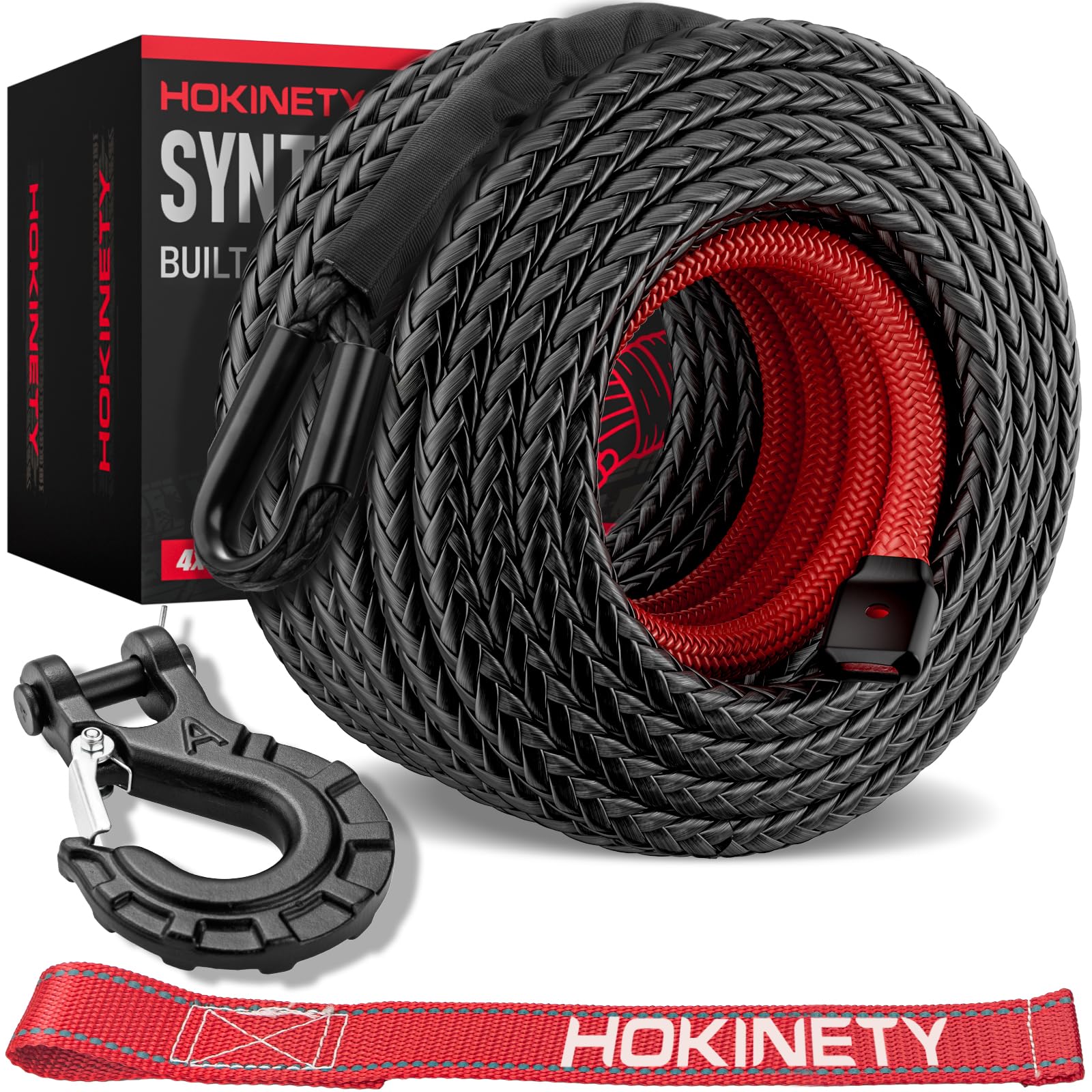 Photo 1 of HOKINETY Synthetic Winch Rope Kit - 1/2" x 100' 31,500 lbs Synthetic Winch Cable for ATV UTV Off-Road Vehicles with Forged Hook, Protective Sleeve and Safety Pull Strap - Black