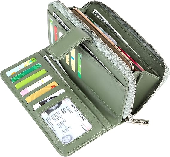 Cynure Women's Long 20 Slots Card Holder Leather Long Zipper Clutch