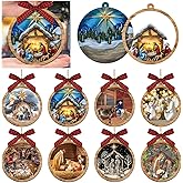 Hollowfly 8 Set 3D Christmas Nativity Scene Ornaments Christian Religious Gift Ornaments for Christmas Trees Hanging Birth of Jesus Wooden Decoration for Xmas Tree Home Craft