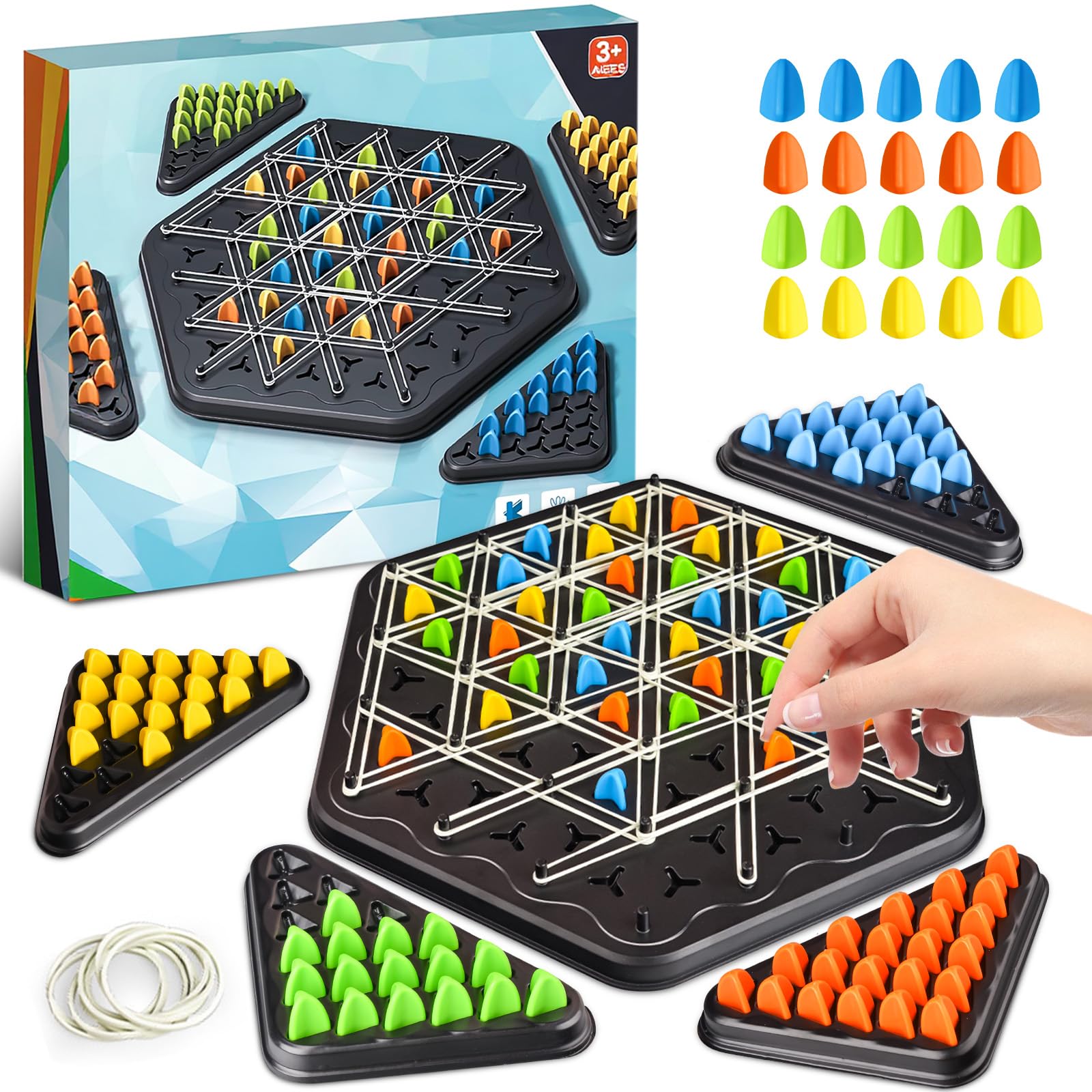 Geometric Chess Game, Board Games Kids, Rubber Band Game,Family Board Games for Kids and Adults,Valentines Day Party Games Interactive Game for 2 to 4 Players