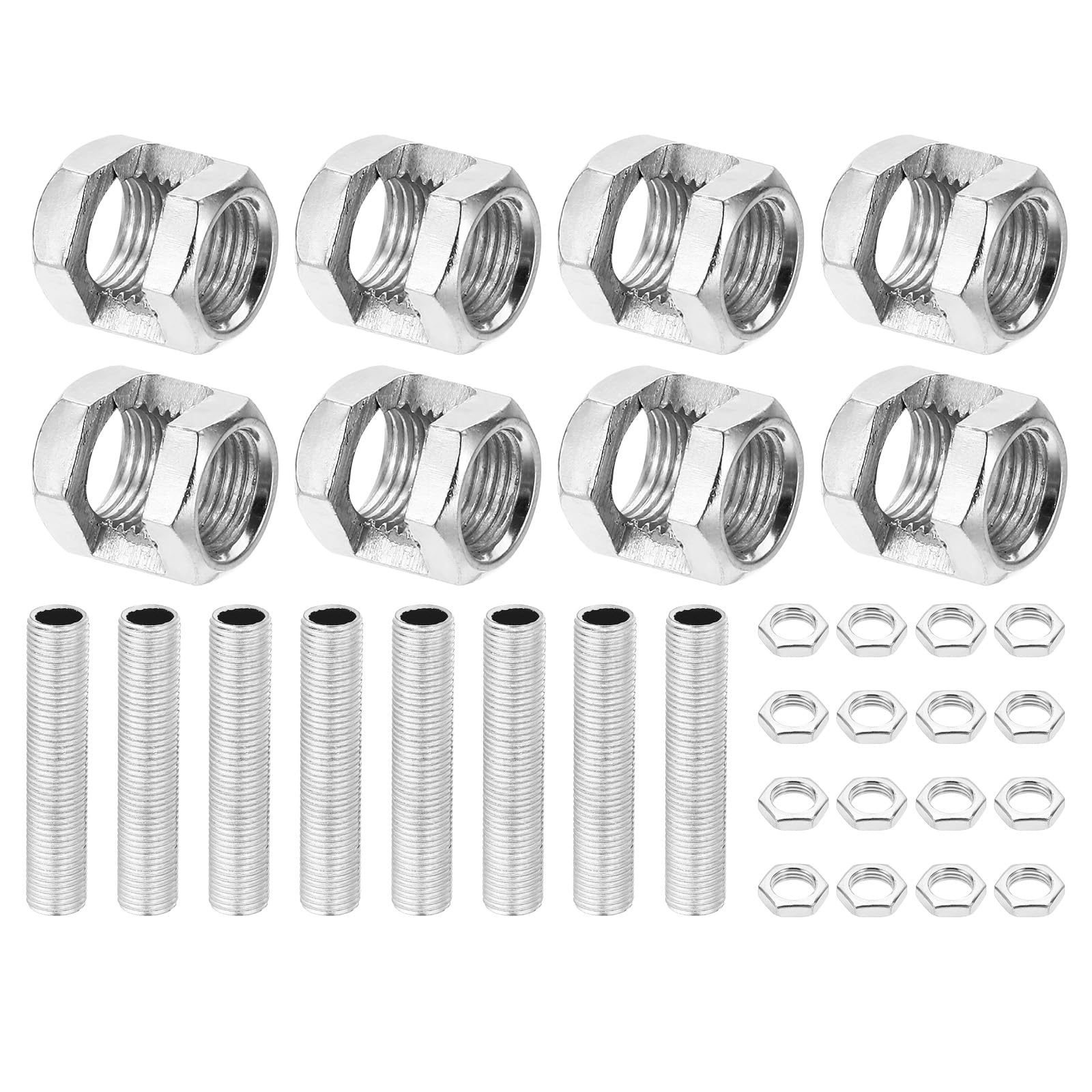 PATIKIL M10 Fine Thread Lamp Pipe Repair Parts Kits, 32 Pcs M10×15 Metal Hexagon Open Coupling Nut with Threaded Pipe and Hex Nut for Light Extension Rod