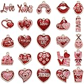 CEALXHENY 25/40PCS Valentine’s Day Charms, Red Heart Charms for Jewelry Making, Glitter Rhinestone LOVE XOXO Heart Pendant Charms for Bracelet Necklace Earring Making DIY Valentine’s Accessory Gifts