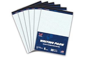 Woodlake Graph Paper Pads 8.5 x 11, 4x4 Quad Ruled, Premium Thick Paper Made In USA, No Ink Bleeding, 50 Sheets Per Pad,6 pack, Micro-Perforated Graph Paper Notebook