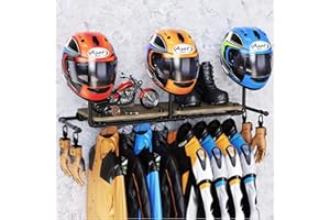 ATSKIM Double Motorcycle Helmet Holder Wall Mount, Helmet Hanger and Jacket Holder Wall Mount, Riding Gear Display Rack with 