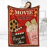 Movie Theme Blanket Gifts - Vintage Cinema Popcorn Movie Reel Modern Retro Decor Soft Throw Warm Lightweight Fleece Cozy Fuzzy Birthday Christmas Blankets for Women Kids Adults Teens 50"x60"