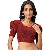 Jaanvi fashion Women's Readymade Shining Lycra Stretchable Round Neck Half Sleeve Blouse (shining-red-xxl)