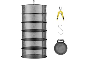 HYDGOOHO Layer 2ft Herb Drying Rack Hanging Mesh Net with Green Zippers,Bonus Hook Drying Rack Herbs for Plant Bud Seed,Herb Dry Net for Garden(6 Layer, Open Type)