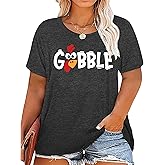 Women Plus Size Thanksgiving Shirt Turkey Graphic Gobble Gobble Thankful Tees Casual Thanksgiving Friendsgiving Tops