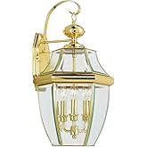 Livex Lighting 2351-02 Monterey 3 Light Outdoor Polished Brass Finish Solid Brass Wall Lantern with Clear Beveled Glass, 22.5