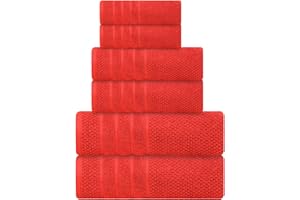 CRAFTBERRY Bath Towels Set-100% Cotton-2 Bath Towels, 2 Hand Towels & 2 Washcloths-Large, Quick Dry, Absorbent, Soft & Plush-Home, Gym, Spa, Hotel, Pool, Shower Towels -6 Piece Luxury Bathroom Towels - Red