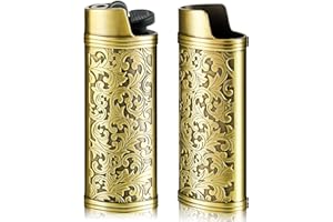 Threlaco 2 Pack Vintage Metal Lighter Case Cover Holder, Vintage Floral Stamped Lighter Sleeve Reusable Protective Cover Christmas Party Gifts for Father Grandfather