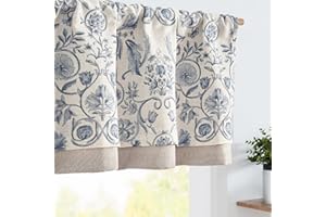 jinchan Linen Valance Kitchen Curtain Pack of 2 Double Layer 16 Inch for Living Room Bedroom Window Treatment Light Filtering Vintage Farmhouse Cottagecore Rod Pocket 2 Panels Blue on Beige