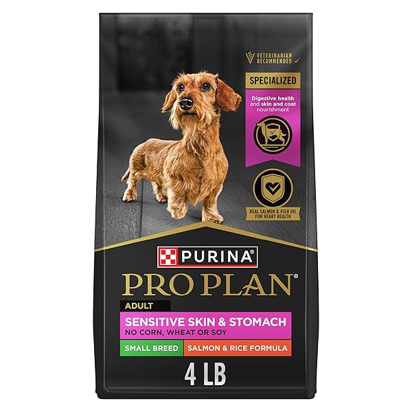 PURINA PRO PLAN SENSITIVE SKIN AND STOMACH DOG FOOD SMALL BREED, ADULT SALMON & RICE FORMULA – 4 LB. BAG