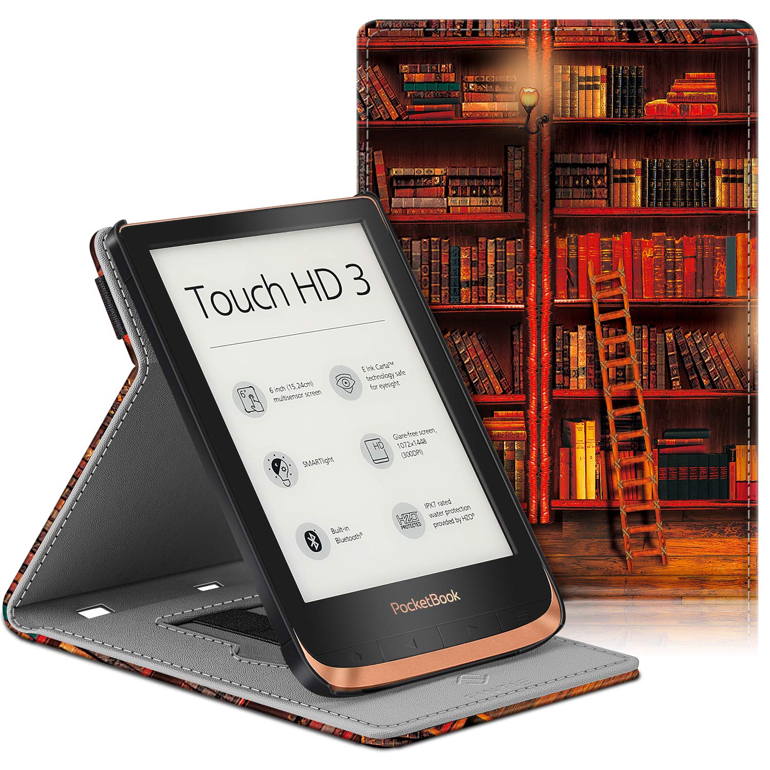 FINTIE Pocketbook Touch Lux 5/Touch HD 3/Touch Lux 4/Basic Lux 2/Color 2020 Reader, PU Leather Protective Cover with Hand Strap, Bookcase