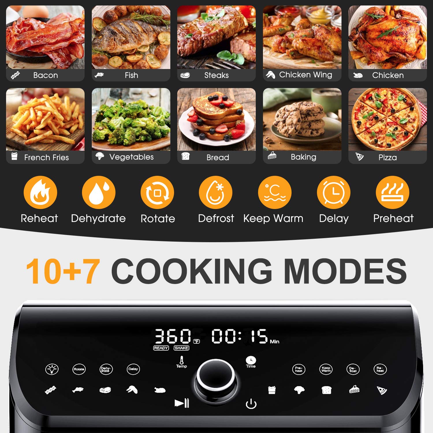 IKICH Air Fryer Oven, 12QT 1500W Electric Large Hot Air Fryer, 10+7