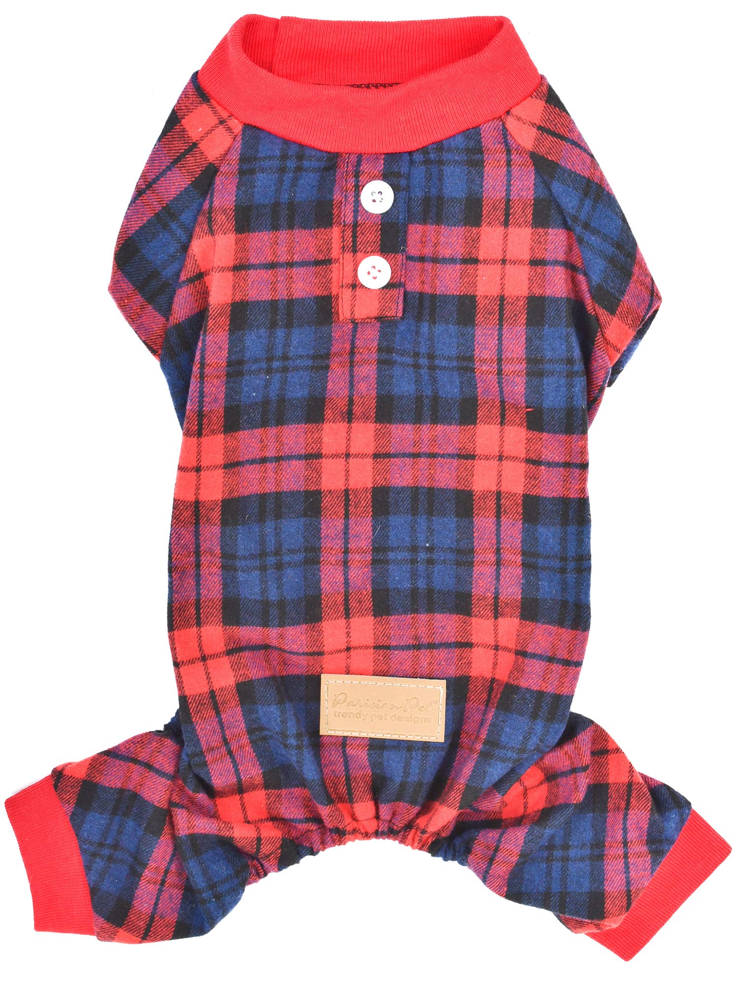 Parisian Pet Dog Pajamas - Cat/Dog Plaid Jumpsuit, Size S - Scottish Red Checkered Shirt - Ideal Everyday Outfit for Male Dogs and Cats