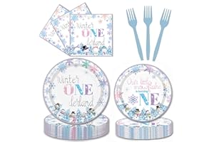 ENGOEAGLE 96PCS Winter Onederland Plates and Napkins Party Supplies Winter Onederland 1st Birthday Girl Boy Pink and Silver Snowflake Winter First Birthday Decorations Disposable Tableware Set Serve 24 Guests