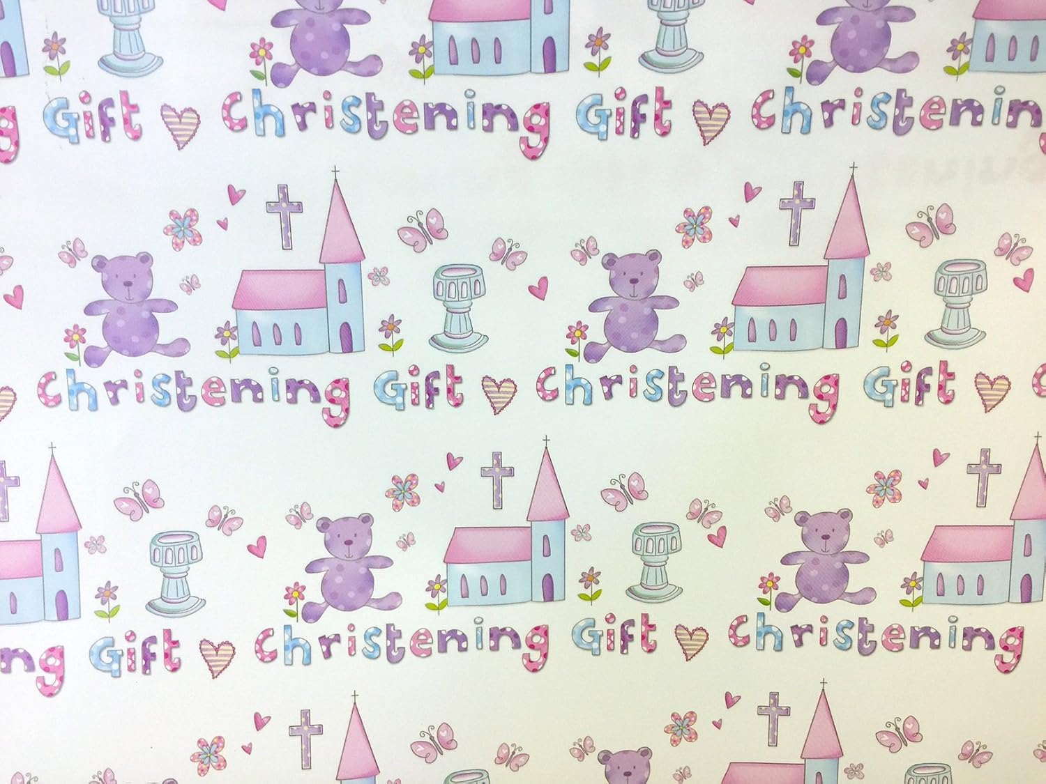 New Christening Gift Wrap for a Baby Boy or Girl. 2 Sheets and 1 tag