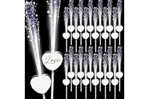 Tujoe 24 Pcs Wedding Sparklers Heart Shaped LED Glow Sticks Fiber Optic Wands Light up Wand with 3 Light Mode for Wedding Bridal Shower Birthday Glow in The Dark Party Supplies (White)