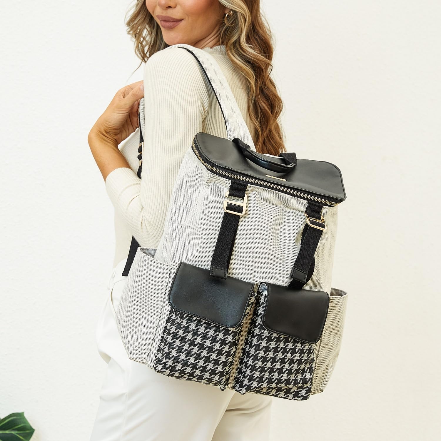 SUNVENO Diaper Bag Backpack, Large Capacity Nappy Changing Bag Featuring Bottle Pockets, Changing Pad, Stroller Clips and Comfortable Backpack Straps, Black