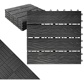 ShunHong Polymer Interlocking Composite Deck Tiles Outdoor(4Pcs,Black) | 12x12" Thick Composite Patio Floor Tiles Decking Boards for All Weather Use,Waterproof, Poolside,Balcony,Patio,4 sqft
