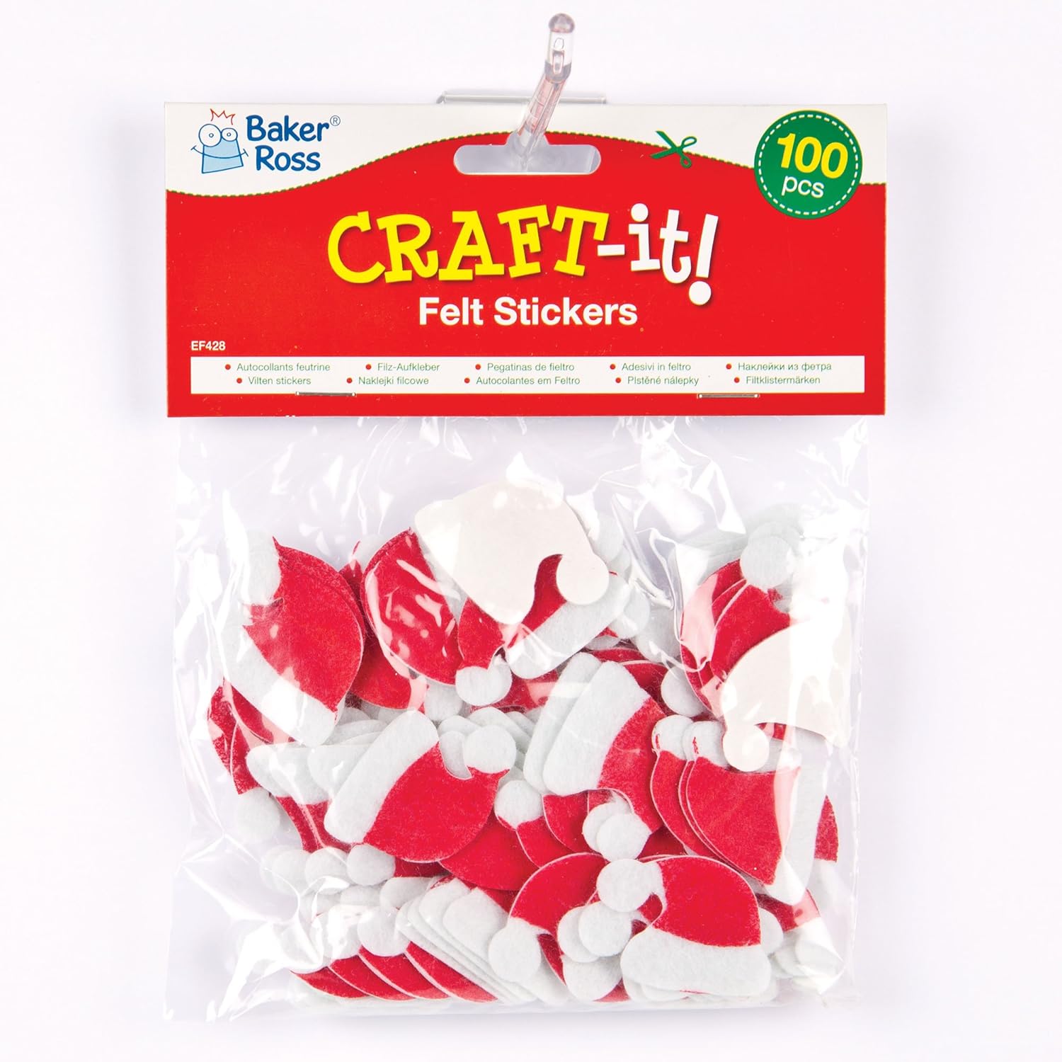 Baker Ross EF428 Santa Hat Felt Stickers for Children to Decorate Winter Crafts Cards and Collage(Pack of 100), Assorted - Image 4