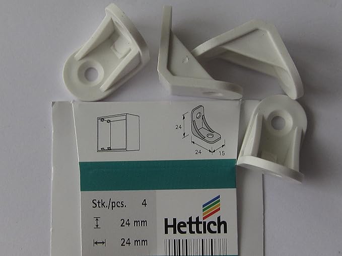 Hettich Kunststoffwinkel Eckverbinder weiß, HxBxT 24 x 24 x 15 mm, 4 Stück, 9100050