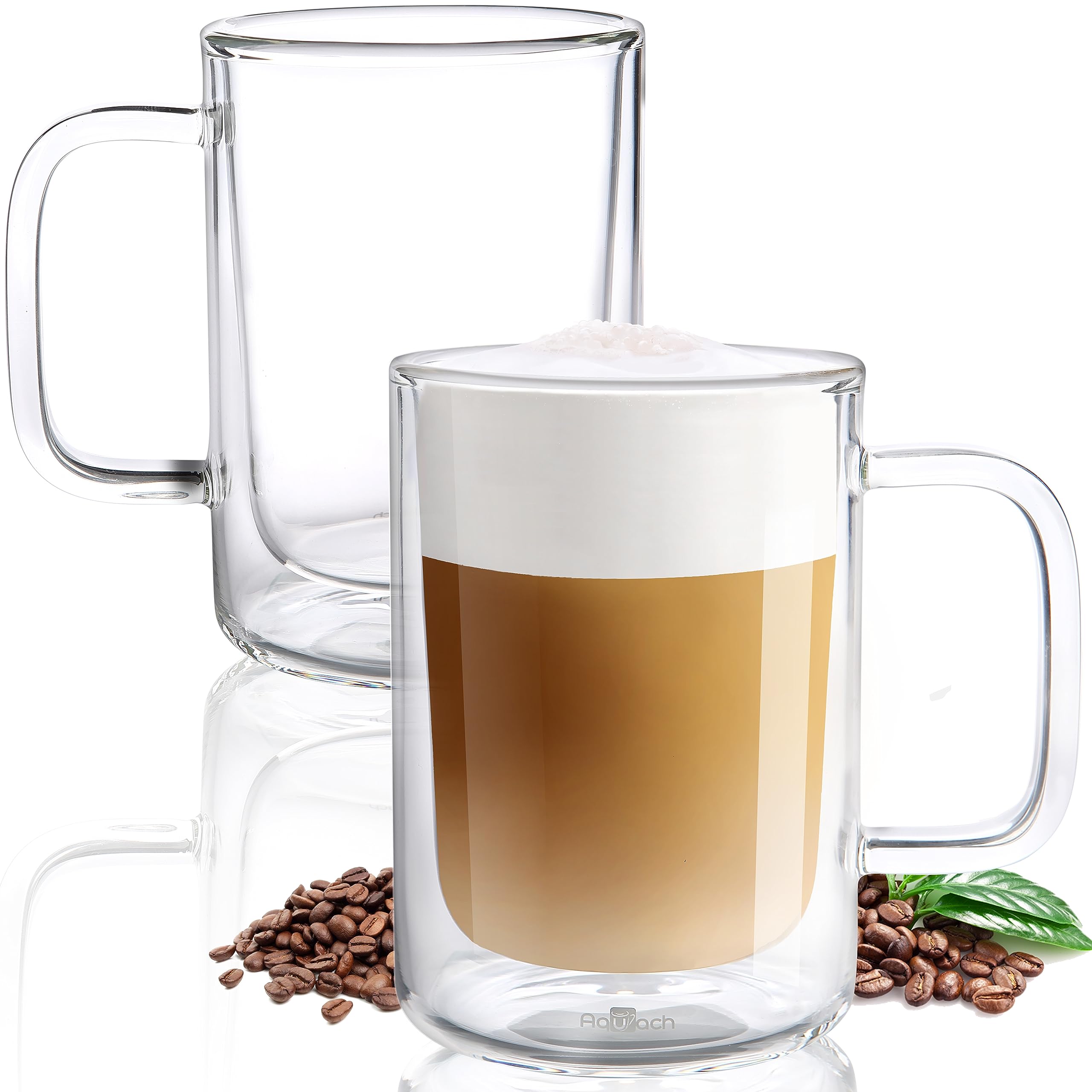 Aquach Double Wall Glass Coffee Mug 12 oz Large Clear Glass Cup with Handle  S... | eBay