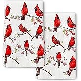 Pintukee Red Cardinal Kitchen Towels Set of 2 Christmas Dish Towels Absorbent Tea Hand Towel for Baking Cooking, Cardinal Lovers Gifts for Women, Winter Kitchen Christmas Decor
