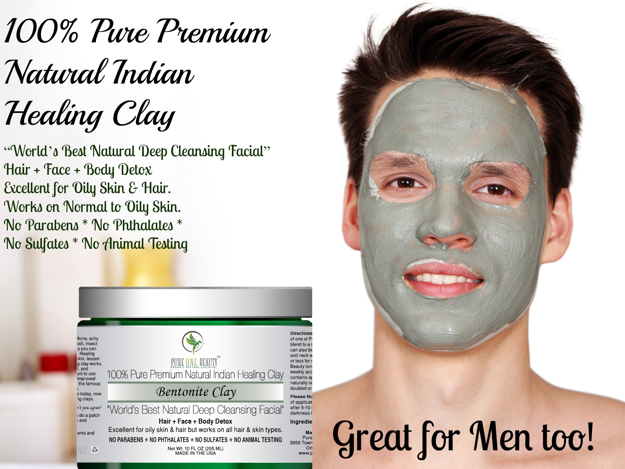 100% Pure Premium Natural Indian Healing Clay; Bentonite Clay: World’s Best Natural Deep Cleansing Facial