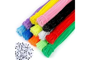 EpiqueOne 1300-Piece Arts & Craft Supply Set | Includes 1200 Chenille Pipe Cleaner Stems in 12 Colors & 100 Googly Eyes | Ideal for Use at Home & School for DIY Art & Craft Projects, Decoration & More
