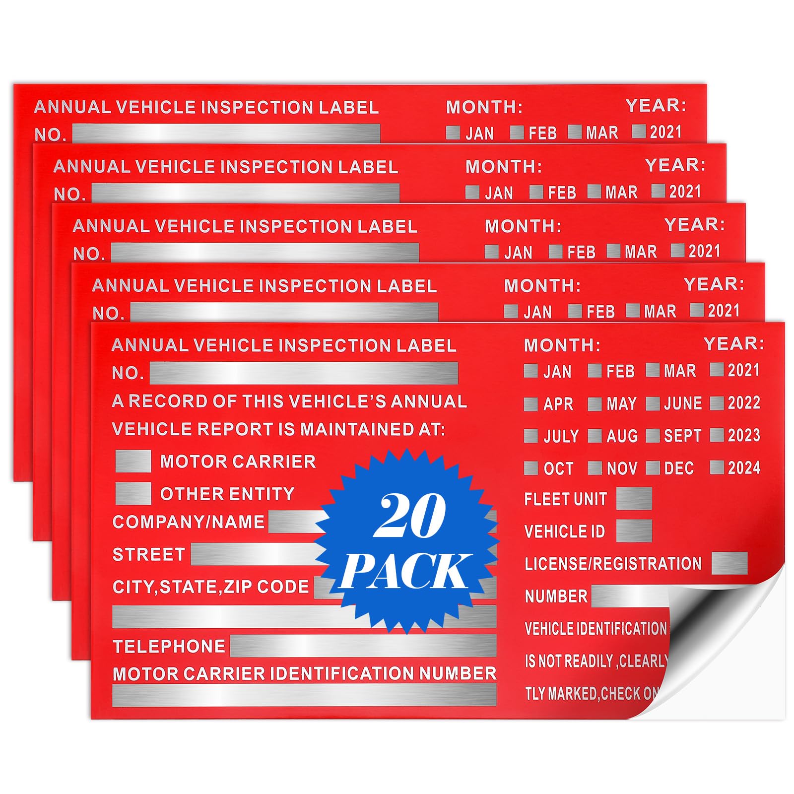Photo 1 of Tandefio 20 Pcs Annual Vehicle Inspection Label Exterior Label Exterior Annual Inspection Label for Vehicle Aluminum, Permanent Self Adhesive, 6" x 3.5"