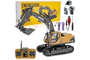 DOGERN RC Excavator Toy for Boys 3-12, 3-IN-1 Bucket/Claw/Drill, 2.4GHz 14 Channel Construction Truck with 680°Rotating, 2400mAh Battery/LED Lights/Realistic Sounds, Durable Engineering Vehicle Gift for Boys
