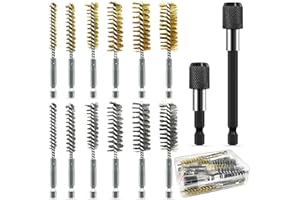Attoshow 14-Piece Bore Brush Set - 304 Stainless Steel & Brass Drill Wire Bore Cleaning Brushes - 1/4" Hex Shank with Extension Bar for Power Drills, Impact Drivers, Grinders (8/10/12/15/17/19 mm)