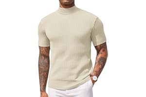 COOFANDY Men's Mock Turtleneck Sweater Short Sleeve Casual Basic Pullover Sweater