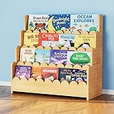 SpaceAid 4-Tier Scalloped Bookshelf, Montessori Bookcase for Toddlers, Wooden Book Shelf Organizer Display Furniture for Kids Rooms, Playroom, Nursery and Classroom, 29.6“ Wide, Natural