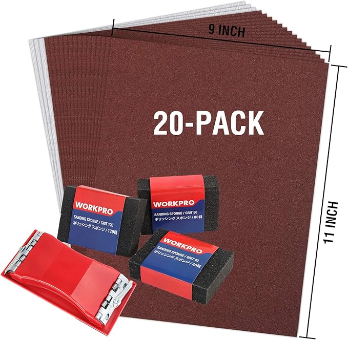 WORKPRO 24Piece Sandpaper Combo Kit 80600 Grit, with Sand Sponges 40