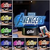 Get Trend Marvel Avengers 3D Illusion Night Light for Kids, 16 Colors, 4 Lighting Modes, Dimmable, Dual Powered LED Desk Lamp with Remote Control, Bedroom Decor, Gifts for Boys, Girls (Multi Avengers)